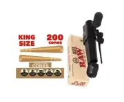 zig zag unbleached KING size pre rolled cone+RAW cone double shot 2 cone filler
