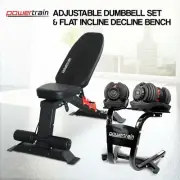 Powertrain 48KG Adjustable Dumbbell Set (Red) & Stand with Flat Incline Decline