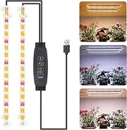 LED Grow Light Strips, Grow Lights for Indoor Plants, Full Spectrum Plant Light with 3/9/12H Timer, 10 Dimmable Levels for Seedling Succulent, Red+3000K+6000K 2 Head