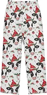 [ZZXXB] Cow with Xmas Hat Boys Long Pants Soft Trousers Elastic Waist Kids Lounge Bottoms with Pockets S-XL