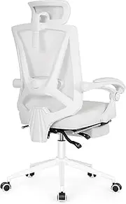 [Misolant] Ergonomic Office Chair with Footrest, Ergonomic Desk Chair with Adjustable 2D Lumbar Support, High Back Computer Chair with Adjustable Headrest, White Comfortable Leather Office Chairs