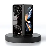 Compatible with Samsung Galaxy Z Fold5 5G Case,3 in 1 (PC Glass Back Panel+TPU Silicone) Anti-Drop Phone Case Cover Glod