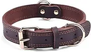 DAIHAQIKO Dog Collar, Genuine Leather Dog Collar, Heavy Duty Dog Collar, Wide Dog Collar for Small Dog, Medium Dog, Large Dog and Extra Large Dog (M: 1" Wide for 15.2"-19.2" Neck, Dual Stitch - Brown)