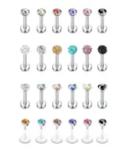 24 Pcs 16G Hypoallergenic Stainless Steel Labret Lip Monroe Medusa Stud Pierc...