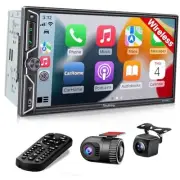 [QLED Screen Upgrade] 7" Double Din Car Stereo with Black W021 with Dash Cam