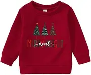 [AG AGUU] Toddler Baby Girl Boy Christmas Tree Sweatshirt Merry and Bright Xmas Pullover Shirt Long Sleeve Fall Winter Clothes