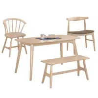 在飛比找momo購物網優惠-【AT HOME】4.6尺洗白色實木餐桌/工作桌/洽談桌椅組