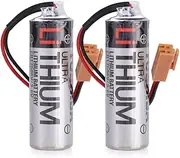2-Pcs ER17500V 2700mAh 3.6V PLC Lithium Battery with Brown Plug for Injection molding Machine for CNC PLC Controller Battery (3.6 Volt, 2.7 Ah, Non-Rechargeable)