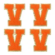 4Pcs Chenille Letter Patches Iron on Letter Patches Orange V Alphabet Decorative