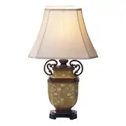 Lisa 1 Light Large Table Lamp in Green/Bronze Finish with Beige Shade