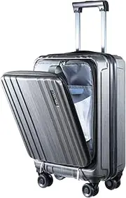 [L Lisheth] Carry On Cabin Luggage 19 Inch with Front Compartment & Expandable, Lightweight ABS+PC Hardshell Suitcase with Approved Lock, Aluminum Alloy Trolley, 4 Spinner Silent Wheels,Dark Grey
