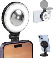 REYGEAK Mobile Phone LED Video Light Magnetic Selfie Light for iPhone 16/iPhone 15/14/13/12, Phone Light with Mirror, Instant Mount for MagSafe, for Selfies, Video Conferencing (Black)