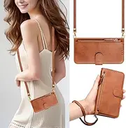 Phone Case for Samsung Galaxy A8 2018,Flip Case Leather Wallet Case with Card Holder Zipper Wallet with Lanyard Wristlet Protective Phone Case for Samsung Galaxy A8 2018-Brown