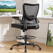 Marsail Drafting Chair, Tall Office Chair with 2D Lumbar Support, Standing Desk Chair with Padded Flip-Up Armrests & Adjustable Footrest Ring, Black