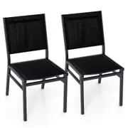 Costway Outdoor Aluminum Patio Chair Set of 2 Outdoor Armless Dining Chair Black