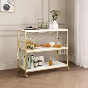 Mobile Kitchen Island Trolley Portable 3 Tier Bar Cart Wine Rack Drinks Glass Bottle Holder Shelf Storage Organizer Coffee Tea Liquor Serving Utility Stand on Wheels