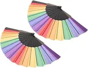 GREENADSCAPE Handheld Rainbow Hand Fan 2pcs Folding Fan Safe and Fabric for Wedding Decor