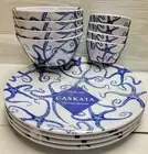 Caskata Melamine Set Starfish Dinner , Cereal , Tidbit Bowls Service For 4 Blue