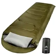 0 Degree Winter Sleeping Bag for Adults Kids with Pillow, Cold Army Green