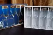 Baroque Gold Platinum Crystal Stemware 24 kts Gold Band NIB Set of 4 Flutes Wine
