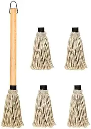 Miso 18 Inch Grill Basting Mop Wooden Long Handle with 4 Extra Replacement Heads for Grilling & Smoking