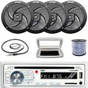 Pyle 1-DIN Bluetooth Marine CD Receiver W/White Cover, 4x 6'' 240W Max Speakers