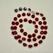 6 FEET RED IRIDESCENT GLASS CRYSTAL 14mm Octagon Beads GARLAND SILVER BACKING
