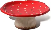 RESVUGA Mushroom Cake Stand, 9 in Polka Dot Safety Ceramic Display Plate Serving Tray, Cute Dinner Plates, Pasta & More.