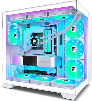 F600 PC Case - Pre-Installed 6 PWM ARGB Fan, ATX Mid-Tower Gaming PC Case, 270°