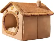 CARRORABI Cozy Cat Cave Bed for Indoor Cats - Warm Winter Pet Nest, Soft Suede with Removable Cover, Non-Slip Bottom, Home Decor, Brownish Red(45cmx40cmx45cm)