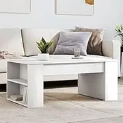 White Coffee Table for Living Room, 102x55x42 cm, Wooden Center with Modern Storage - Tables, Room & Coffee