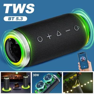 Portable Bluetooth Speaker Waterproof 30W Loud RGB For Home/Outdoor/Party/Beach