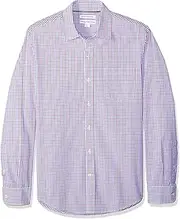[Amazon Essentials] Men's Slim-Fit Long-Sleeve Casual Poplin Shirt, Red/Blue Tattersall, X-Large