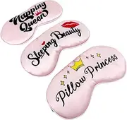 3 PCS-Napping Queen, Sleeping Beauty, Pillow Princess Funny Sleep Masks Bundle for Women and Teen Girls, Ultra Soft Sleeping Mask with Adjustable Strap