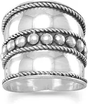 [JewelryWeb] 925 Sterling Silver Bali Ring With Flat Beads In The Center Rope Edge Graduated From 10.5 18mm Size 10 Band Style-Ring for Women