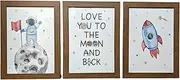Set of 3 Space-Themed A4 Framed Nursery Prints – 'Love You to the Moon', Rocket, and Moon Explorer – Perfect Décor for Kids' Rooms