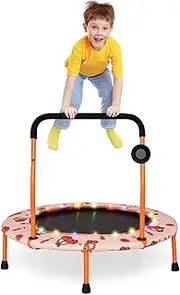 Costway 36" Trampoline for Kids, Mini Toddler Trampoline w/LED Lights, Bluetooth Speaker, Handle & Padded Cover for Play & Exercise, Indoor Rebounder Trampoline for Kids Aged 3-6 Years Old