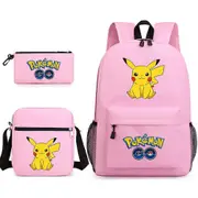 Pikachu School Bag Backpack Pencil Case Shoulder Bag Three-piece Set Pink