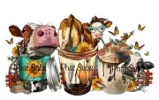 Sublimation Print Dairy Cow Coffee Ready to Press Heat Transfer