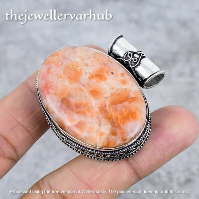 Natural Sunstone handmade pendant Roud Sterling Silver 925 Jewellry gift for Her