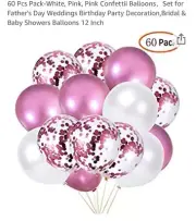 60 Pack Pink Balloons + Pink Confetti Balloons + White Balloons