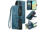 CaseMe C30 For Samsung Galaxy A56 5G Vintage Leather Folio Zipper Wallet Case with Magnetic Closure and 7 Card Slots (Sky Blue)