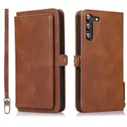 Case Card Slot Holder Cash Pocket PU Leather Sleeve, Brown - Samsung S22 Plus