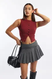 Red Button Front Top Sleeveless - Size 12M, Women's Tank