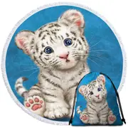 Kids Design Baby Blue Eyes White Tiger Cub Round Beach Towel
