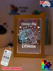 UNICORN PRINCESS PERSONALISED NAME WOOD FRAME USB LED NIGHT LIGHT + REMOTE