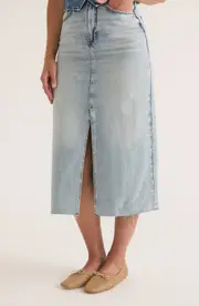 Marine Layer Fawn Denim Midi Skirt in Medium Wash at Nordstrom, Size 8
