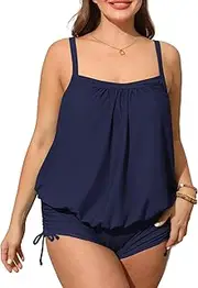 [CUPSHE] Women's Tankini Sets Mid Rise Boy Shorts Square Neck Adjustable Straps Drawstring Two Piece Swimsuit Swimwear
