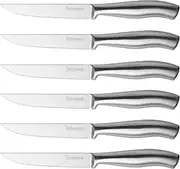 IsheTao Steak Knives, Steak Knife Set of 6, 4.5 inches Steak Knife, Dishwasher Safe High Carbon Stainless Steel Steak Knife, Silver