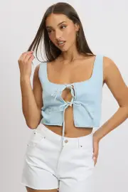 Denim Tie Front Top Sleeveless - Size 6XXS, Women's Denim Jacket